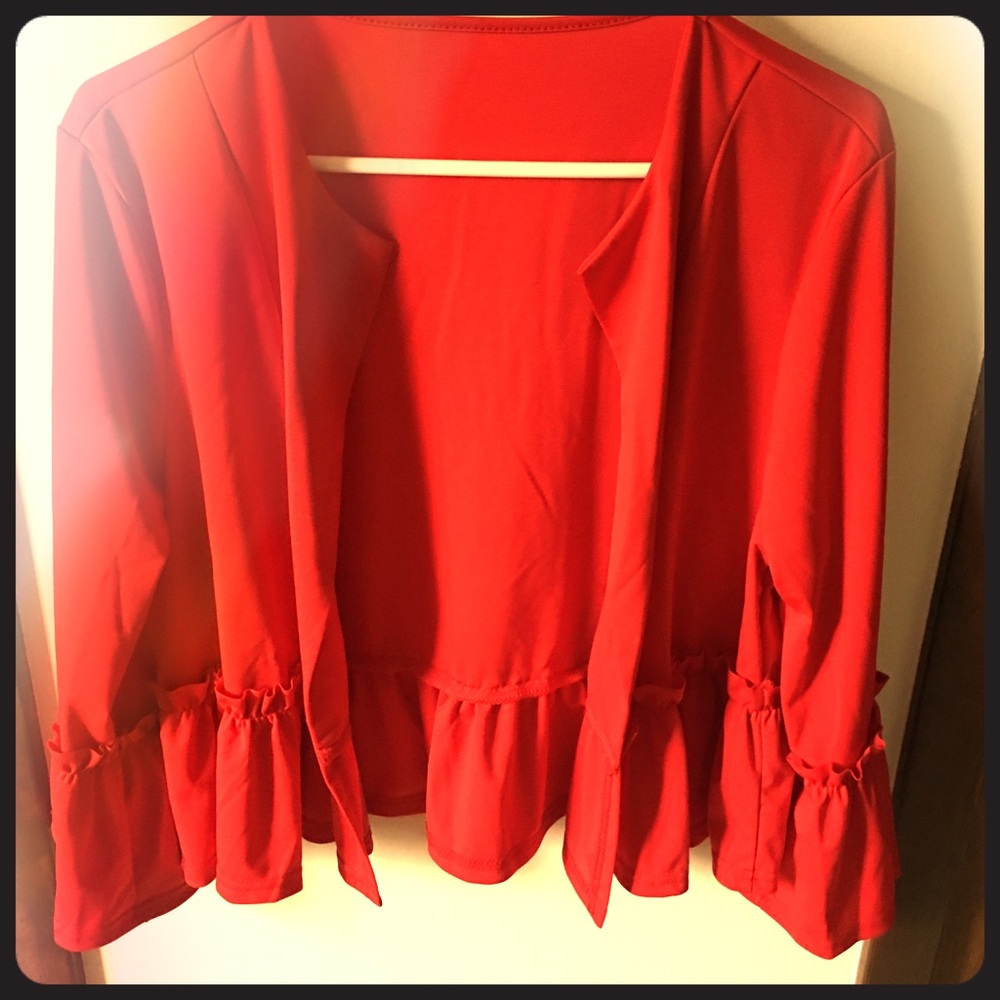 Red peplum cardigan
